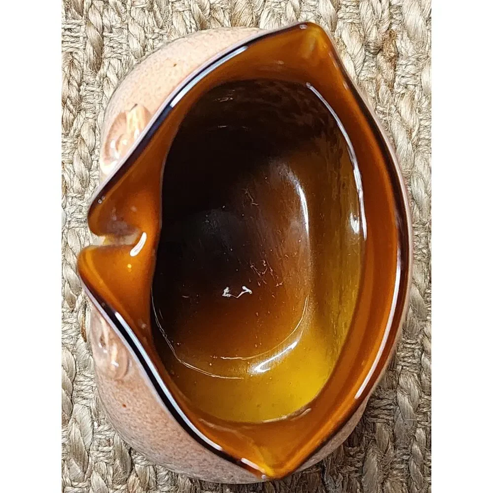 Vintage Hand Blown Studio Art Murano Glass Owl Vase Brown Cream 7
